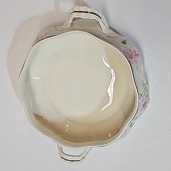 Vintage Homer Laughlin Pink Blue Flower Round Covered Vegetable Dish w/ Gold - Picture 6 of 16